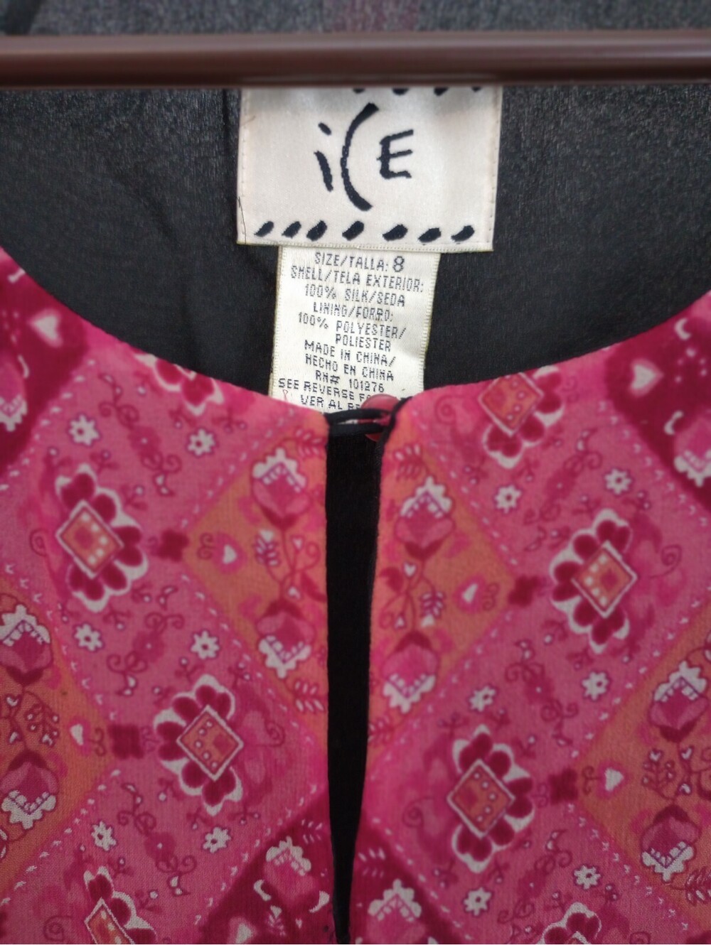 Vtg Y2K ICE Silk Dress Boho Chic Dress Beaded Fuscia Pink Black Lined Sz 8 - Picture 3 of 9